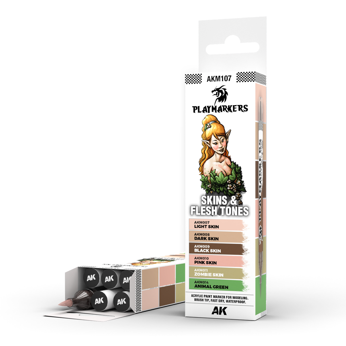 Coffret AK Interactive Playmarkers Skins & Flesh Tones, six marqueurs
