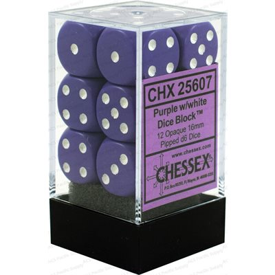 Chessex Opaque — 12 dés D6 violets à points blancs de 16 mm