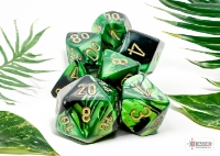 Chessex Gemini Black-Green / Gold seven-dice set