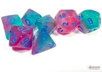 Chessex Gemini Gel Green-Pink / Blue Luminary seven-dice set