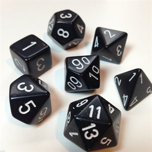 Chessex Opaque — Ensemble de 7 dés noirs à chiffres blancs