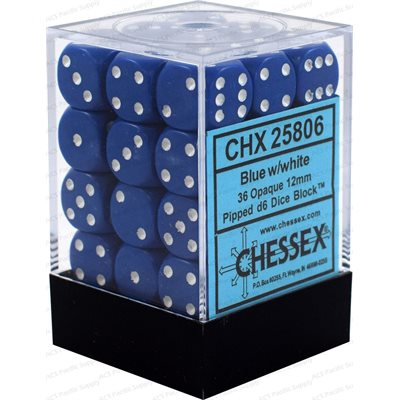 Bloc Chessex de 36 dés D6 bleus avec points blancs, format 12 mm