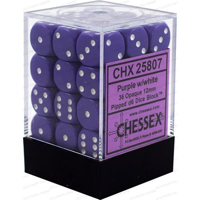 Chessex Opaque — 36 dés D6 violets à points blancs de 12 mm