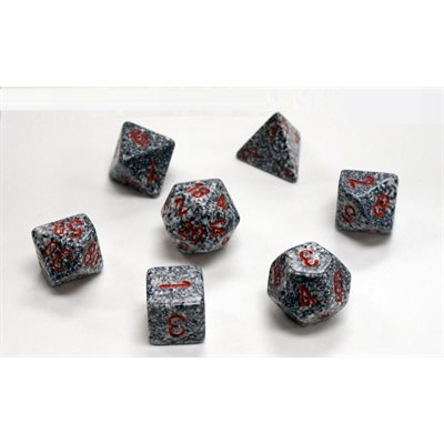 Set Chessex Speckled Granite de 7 dés gris mouchetés avec chiffres rouges