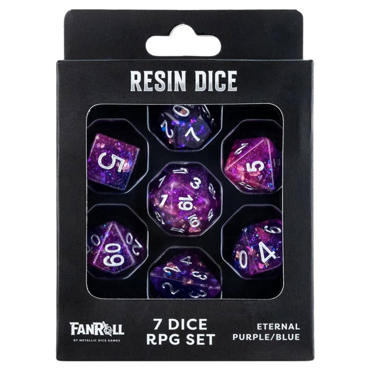 Set FanRoll Eternal Purple/Blue de 7 dés en résine dans son emballage premium