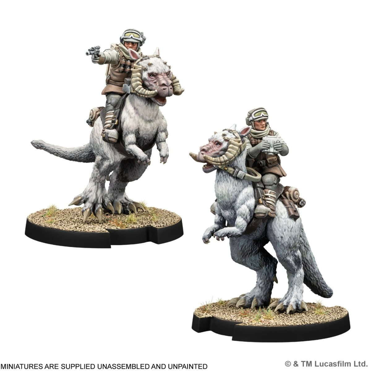 Deux cavaliers rebelles sur tauntauns, exemples de figurines assemblées et peintes