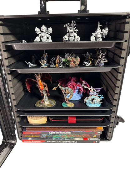Vitrine EVORETRO en aluminium pour figurines avec 5 plateaux magnétiques
