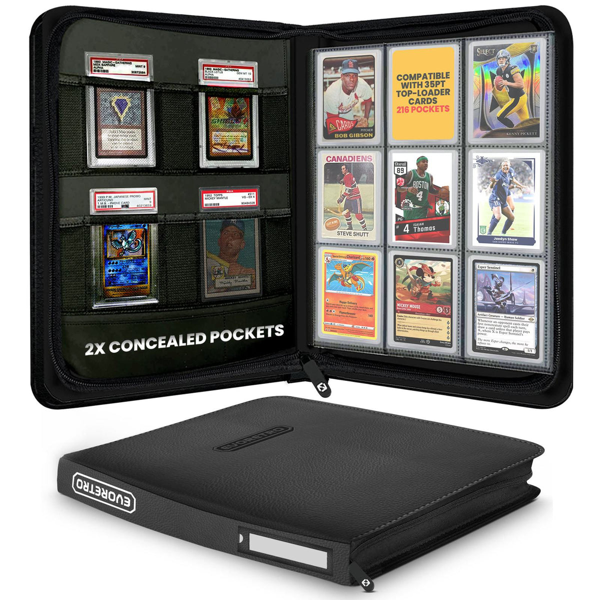 Classeur EVORETRO pour toploaders 3 × 3 — capacité de 216 cartes