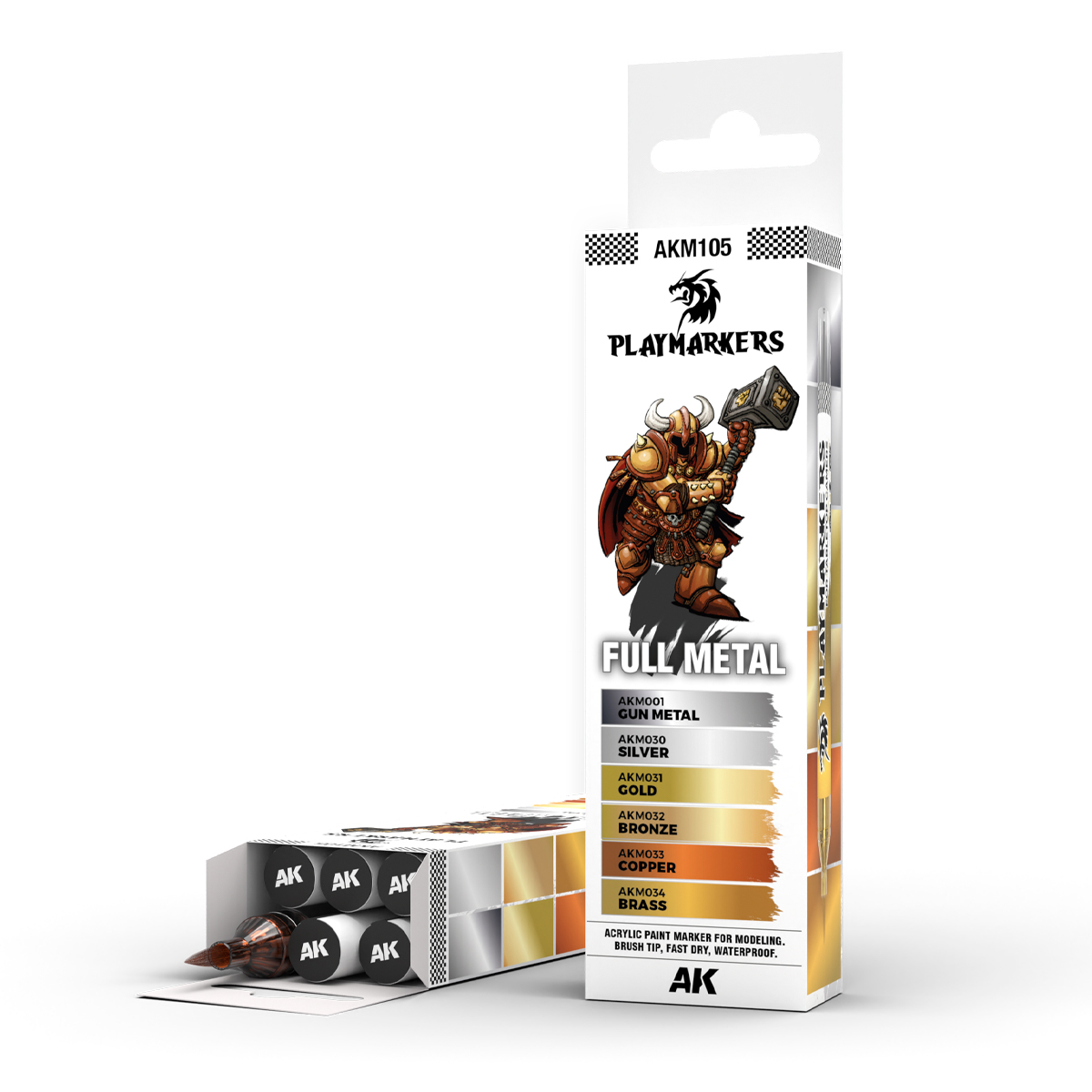 Coffret AK Interactive Playmarkers Full Metal, six marqueurs