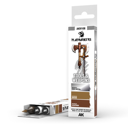 Coffret AK Interactive Playmarkers Tools & Weapons, trois marqueurs