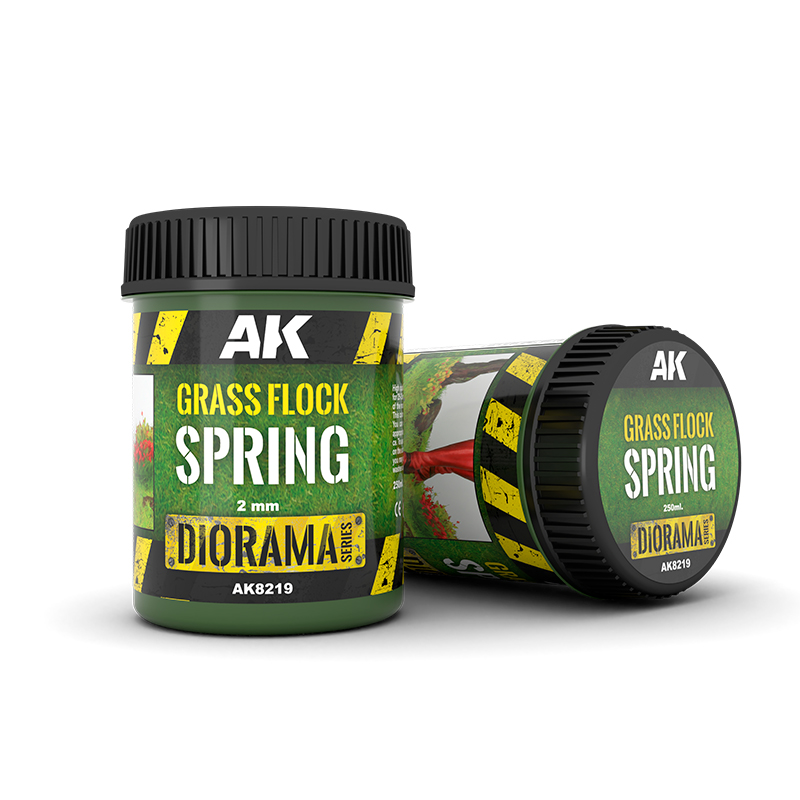 AK Interactive Grass Flock 2 mm Spring 250 ml AK8219 – herbe de printemps pour diorama
