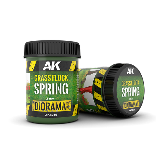 AK Interactive Grass Flock 2 mm Spring 250 ml AK8219 – herbe de printemps pour diorama