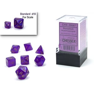 Chessex Borealis Royal Purple Luminary — 7 mini dés à chiffres dorés