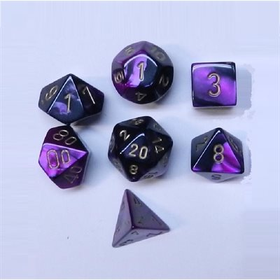 Dés Chessex Gemini noir et violet avec chiffres dorés