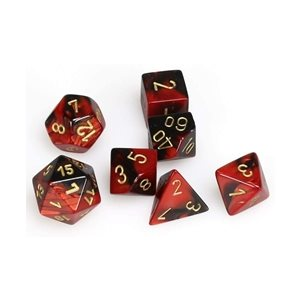 Chessex Gemini noir et rouge — 7 dés à chiffres dorés