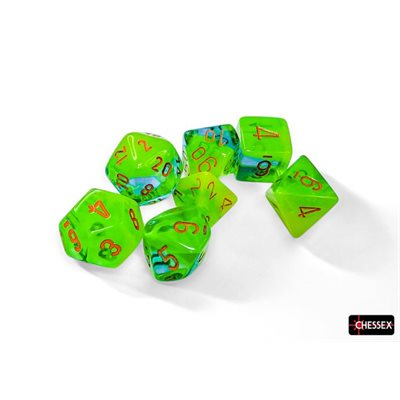 Chessex Gemini Plasma Green-Teal / Orange Luminary seven-dice set