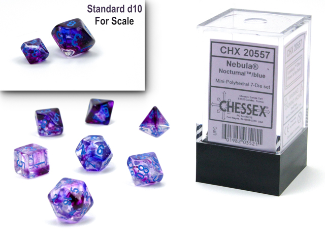 Chessex Nebula Nocturnal Luminary — 7 mini dés à chiffres bleus