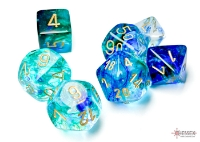 Dés Chessex Nebula Oceanic avec chiffres dorés et effet Luminary