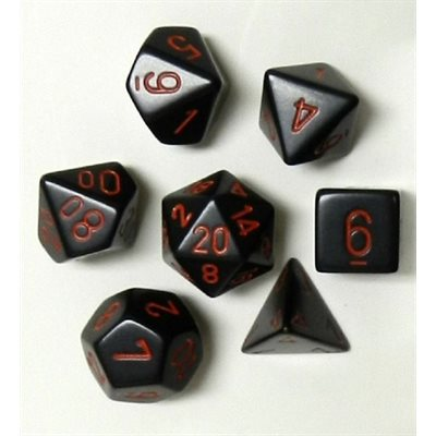Chessex Opaque — Ensemble de 7 dés noirs à chiffres rouges