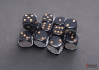 12 dés Chessex Opaque noirs avec points dorés, D6 de 16 mm