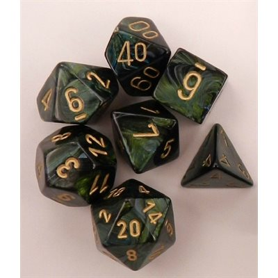 Dés Chessex Scarab jade avec chiffres dorés