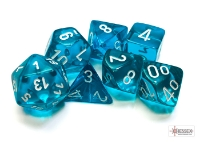 Chessex Translucent Teal / White seven-dice set