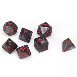 Chessex Velvet noir — 7 mini dés à chiffres rouges