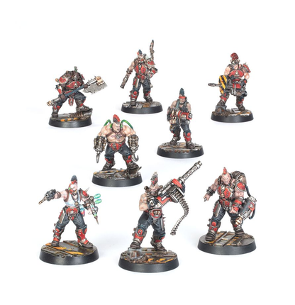 Necromunda — les 8 figurines Goliath Forge Smelters peintes en exemple