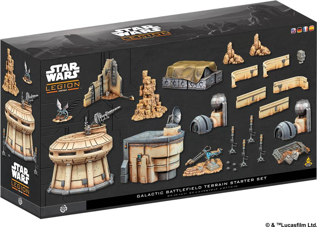 Star Wars: Legion – Galactic Battlefield Terrain Starter Set, boîte et exemples de décors peints